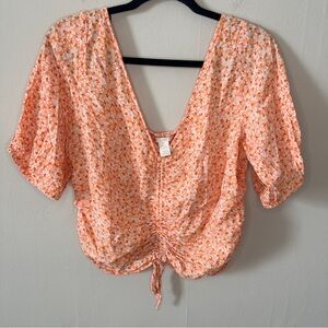 Coral Calico Cropped Blouse With cinching Size XL